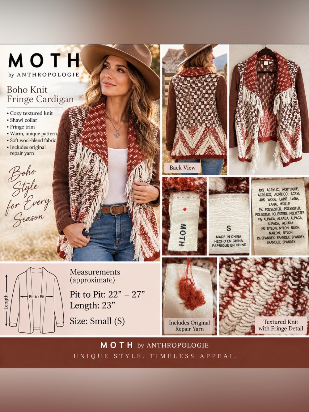 Moth by Anthropologie fringe sweater cardigan